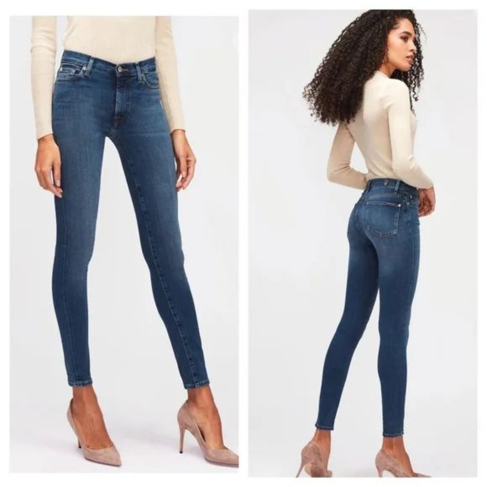 7FAM jeans 27 High Waist Skinny Slim Illusion Luxe Lovestory denim stretch - Picture 16 of 16